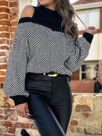 Women's Striped Cold Shoulder Oversized Sweaters