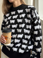 Women's Crew Neck oversize Alpaca Print Sweater