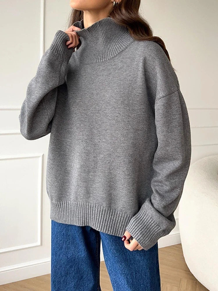 Womens Turtleneck  Long Sleeve Oversized  Knit Pullover Sweater