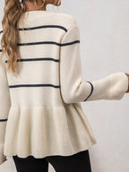 Women's V-neck striped lazy knitted long-sleeved cardigan