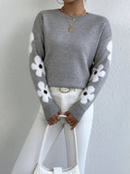 Women's Floral Crew Neck Long Sleeve Casual Loose Sweater Knit