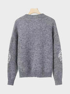 Womens Crew Neck Hollow Out Knit Sweaters  Sequin Pullover Tops