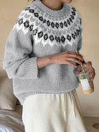 Women's ethnic style long-sleeved round neck Fair Isle sweater
