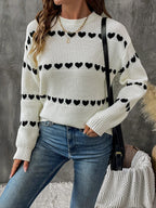 Women's Heart Crew Neck Casual Long Sleeve Sweater