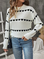 Women's Heart Crew Neck Casual Long Sleeve Sweater