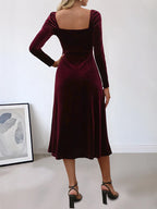 Women's Velvet Long Sleeve Bodycon Maxi Dress