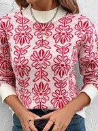 Women's  Floral Print Turtleneck Sweater