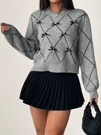 Women's Bow Sweater Christmas Knit Crewneck Pullovers