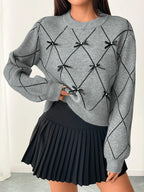 Women's Bow Sweater Christmas Knit Crewneck Pullovers