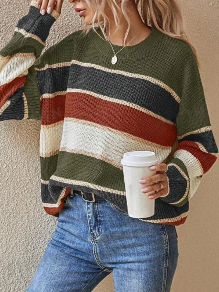 Classic Striped Long Sleeve Crewneck Sweater