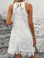 Womens Halter Summer Eyelet Mini Dress