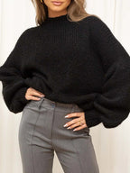 Women's Batwing Long Sleeve Shirts Round Neck Pullover Sweater