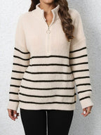 Women's Quarter Zip Striped Oversized Sweater 2025 Mock Turtleneck Fall Fashion Outfit