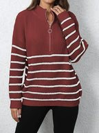Women's Quarter Zip Striped Oversized Sweater 2025 Mock Turtleneck Fall Fashion Outfit