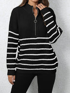Women's Quarter Zip Striped Oversized Sweater 2025 Mock Turtleneck Fall Fashion Outfit