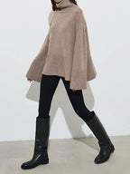 Women's Oversized Turtleneck Batwing Sleeve Casual Loose Knit Pullover Sweater