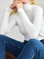 Women's Ribbed Turtleneck Sweater Long Sleeve