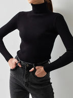 Women's Ribbed Turtleneck Sweater Long Sleeve