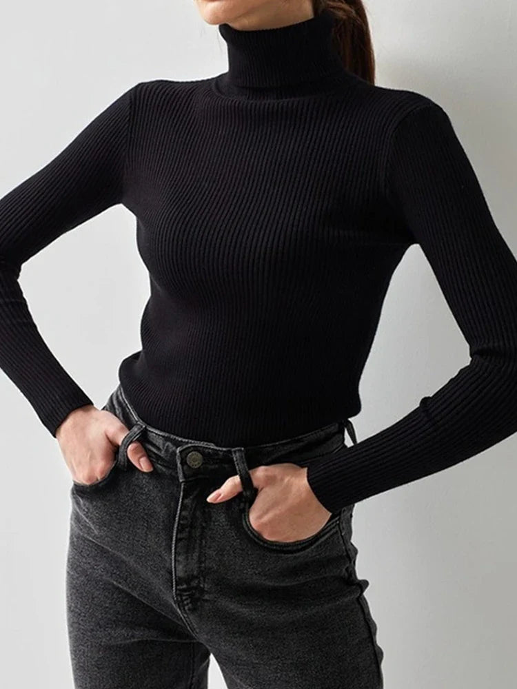 Women's Ribbed Turtleneck Sweater Long Sleeve