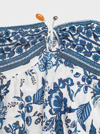 Floral Print Strapless Blue & White Resort Maxi Dress