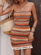 Women’s Boho Strapless Knit Mini Dress