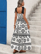 Printed Halter Backless Maxi Dress