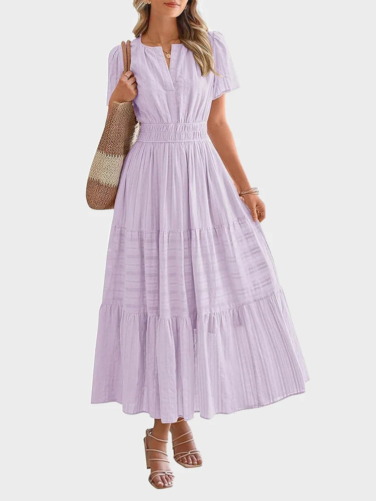 Women’s Casual Short Sleeve Maxi Dress with Pockets