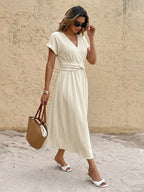 Women’s V Neck Short Sleeve Maxi Dress