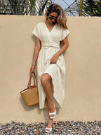 Women’s V Neck Short Sleeve Maxi Dress