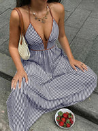 Women’s Striped Halter Neck Maxi Dress