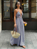 Women’s Striped Halter Neck Maxi Dress