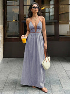 Women’s Striped Halter Neck Maxi Dress