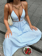 Women’s Striped Halter Neck Maxi Dress