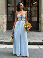 Women’s Striped Halter Neck Maxi Dress