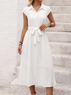 Women's Collared Button Front Midi Dress