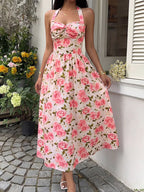 Women's Floral Halter Neck Midi Dress