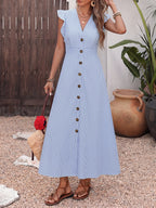 Womens Summer Casual Ruffle Cap Sleeve Maxi Dress