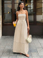 Women's Striped Spaghetti Strap Maxi Dress
