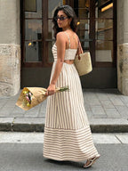 Women's Striped Spaghetti Strap Maxi Dress