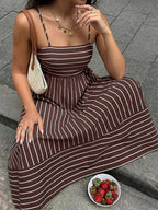 Women's Striped Spaghetti Strap Maxi Dress