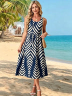 Flowy Casual Midi Dress Beach Vacation Sundresses