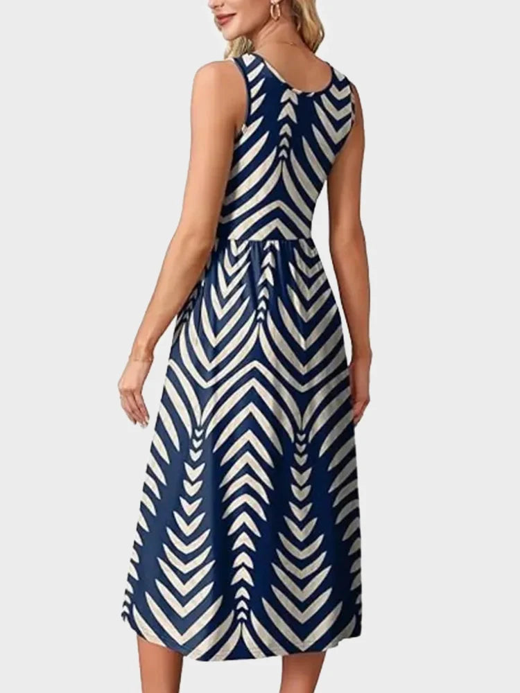 Flowy Casual Midi Dress Beach Vacation Sundresses
