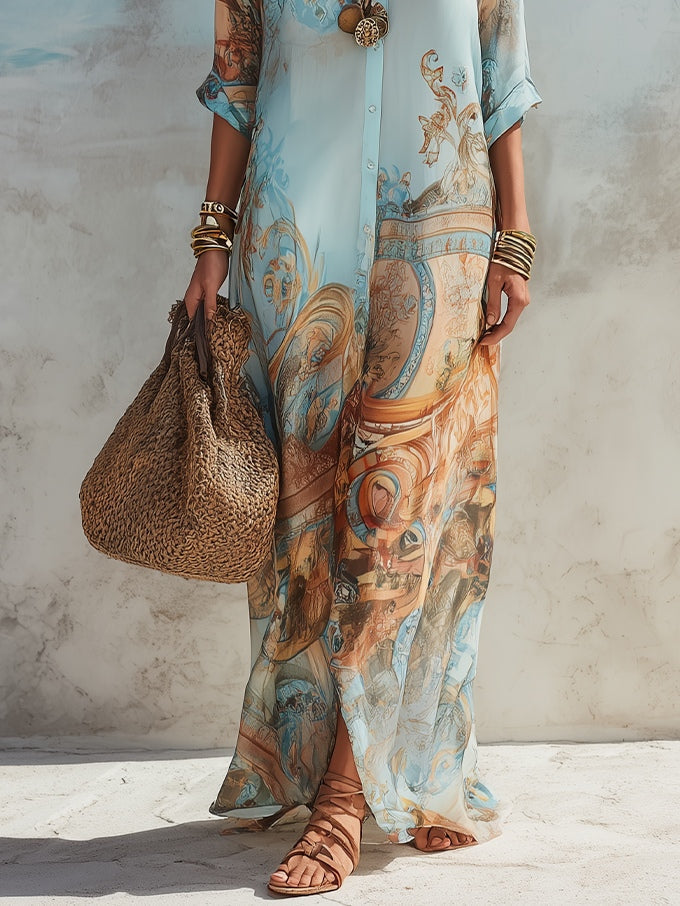 Elegant Mediterranean Blouse Dress